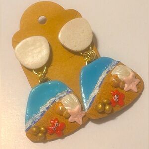 Beach Themed Earrings with Blue and Tan Accents